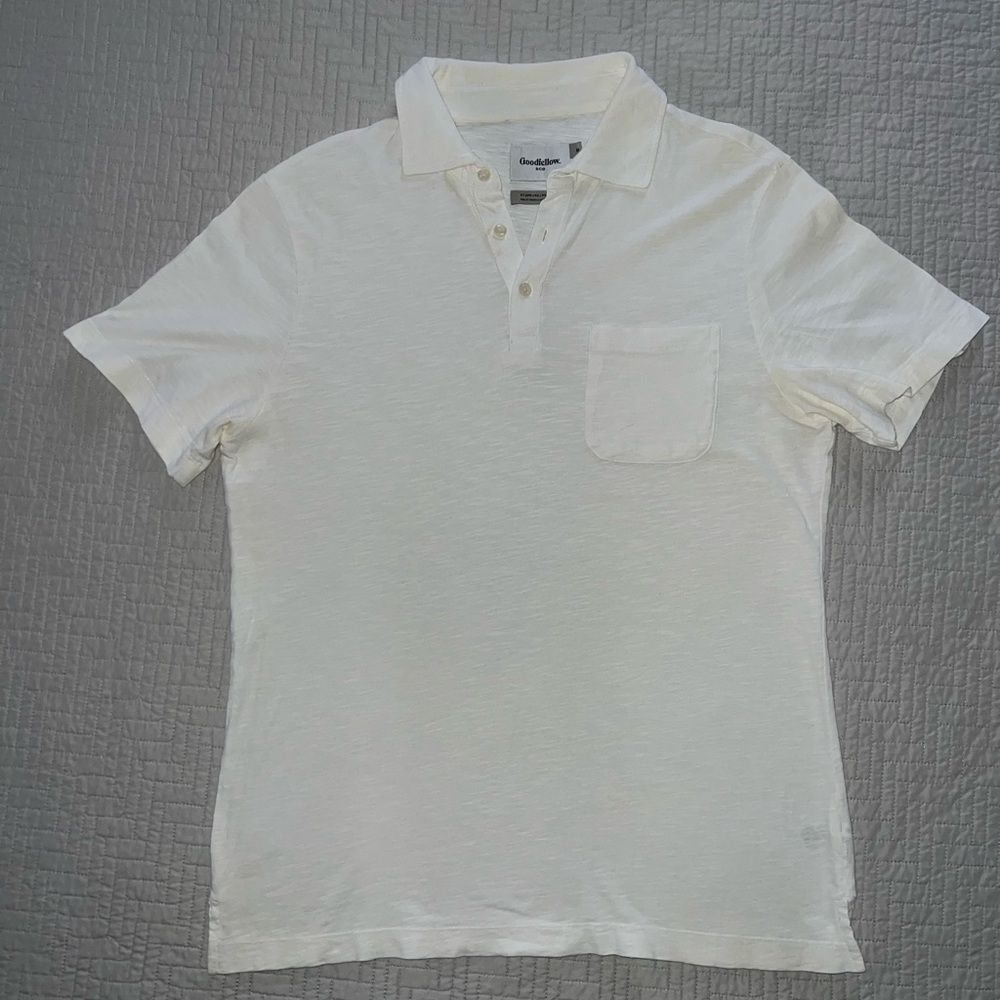 Goodfellow & Co Standard White Mens Polo Shirt With Pocket - Size Medium